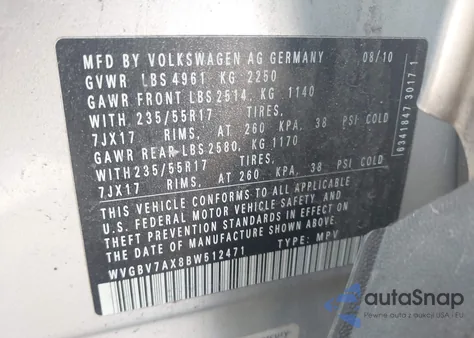 2011 Volkswagen Tiguan Se из США, поврежденный, VIN WVGBV7AX8BW512471